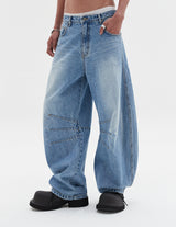 multi dart balloon denim pants blue