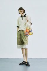カラーブロックバンディングハーフナイロンパンツ / color block banding half nylon pants beige