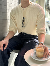 LMNラウンドネックケーブルカーディガン / LMN Round-Neck Cable Cardigan (9 colors)
