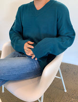 Drop Shoulder V-Neck Knit Top (6686093574262)