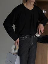 ASCLO Uネックシルケット長袖Tシャツ
