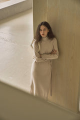 アンバランスニットドレス/UNBALANCED KNIT DRESS_OATMEAL