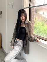パレンプリーツセミクロップバンディングチューブトップ / Paren Pleated Semi-Crop Banding Tube Top