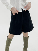 ブラックコーデュロイファイブピースショーツ / Black corduroy five-piece shorts