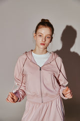 Lace Tape Hood Zip-Up Pink