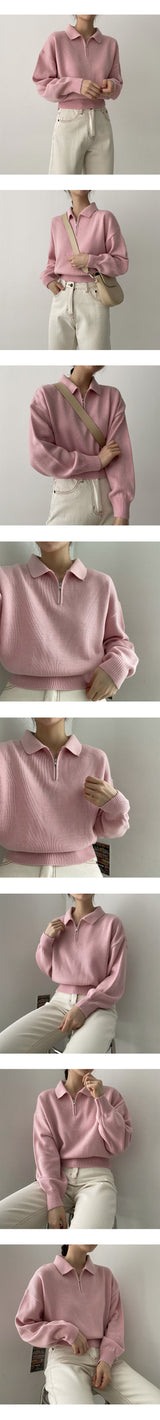 ショリンハーフジップアップクロップドカラーニットウェア / Shorin Half Zip-Up Cropped Collar Knitwear