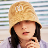 VA Square Applique Knit Bucket Hat / Beige