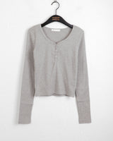 Gabe Snap Button U-neck Long Sleeve T-Shirt