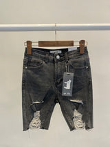 4パートクロップドスパンデックスパンツ/ GREY DESTROYED 4 PART CROPPED SPANDEX PANTS [6108]