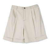 STITCH WIDE TURN UP HALF PANTS BEIGE (6554120093814)