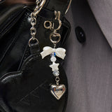 Pearl Ribbon Heart Logo Keyring
