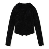 Vintage Velvet Collar Cardigan [BLACK] (6618805633142)