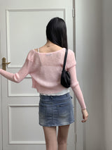 リーミングサマーシースルーワンボタンクロップ長袖カーディガン【6色】/[6 colors] Leoming summer see-through one-button cropped long-sleeved