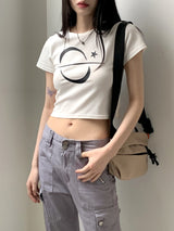 ベ―ルプリントクロップ半袖Tシャツ/Bellou printed cropped short-sleeved T-shirt