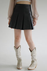 コンビレザープリーツスカート / Combi Leather Pleated Skirt (3color)