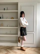 Kime collar fur ribbon string long sleeve cardigan