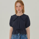 ラッフルカラークロップブラウス / RUFFLE COLLAR CROP BLOUSE_NAVY