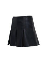 BLACK GODET PLEATED VEGAN LEATHER SKIRT (6624197017718)