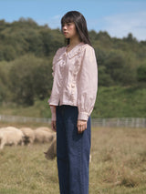 Frill Collar Ruffle-Tuck Blouse (2colors)