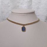 シティウーマンゴールドチェーンチョーカーネックレス - ライトサファイア / City Women Gold Chain Choker Necklace - Light Sapphire