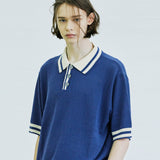 カラーストライプ ピケニット Tシャツ / color stripe pique knit t-shirt blue
