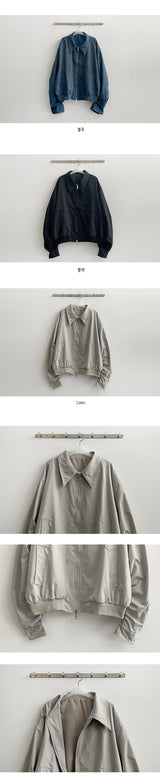 Edge Collar Shirring Two-Way Zip-Up Jumper