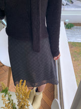 Rosé checkered silk banding skirt