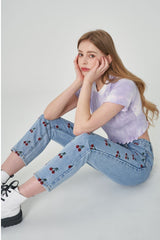ストレートフィットチェリー刺繍デニムパンツ/ STRAIGHT FIT CHERRY EMBROIDERY DENIM PANTS [6851]