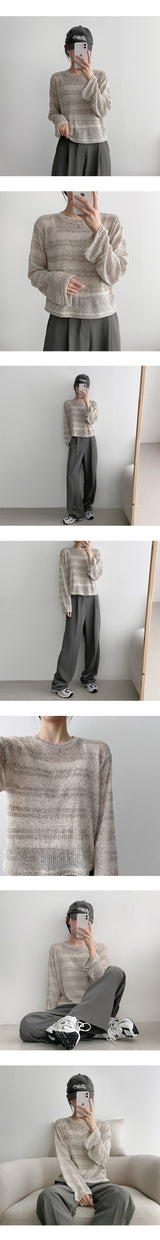 ラインミックスシースルーニット長袖Tシャツ / Line Mix See-Through Knit Long-Sleeved T-Shirt