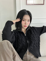 ケーブル ハイネック ニット ジップアップ / Cable high neck knit zip-up (3color)