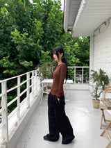 Tatin back buckle strap slit long sleeve t-shirt