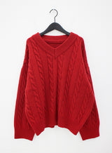 ウールビッグツイストV-ネックニット / Wool big twist V-neck knit (6color)