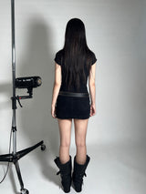 Padded fur belt long-boots (Black)