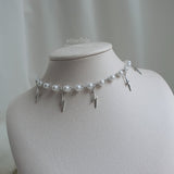 サンダーラプソディーパールチョーカーネックレス / Thunder Rhapsody Pearl Choker Necklace - Silver Color