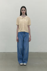 MONO CHERRY NET KNIT SHORT CARDIGAN [IVORY]