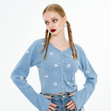 Round Neck Ribbon Cardigan [Blue]