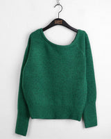 Rechel Cashmere Wool Uncut Deep U-neck Off-Shoulder Crop Long Sleeve Knit