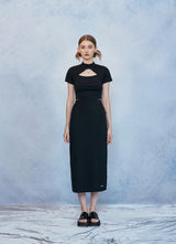 HIDE Slit Band Long Skirt (Black) (6570965958774)