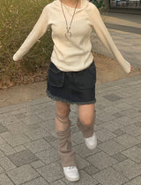 ワッフルカットアウトダイアゴナルニットフード / Waffle cut diagonal knit hood
