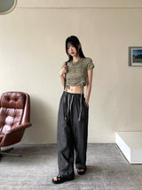 アンダーノンフェードサマーリネンローデニムワイドパンツ / Ander Non-Fade Summer Linen Raw Denim Wide Pants
