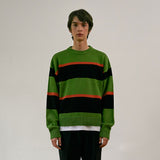 NATURAL STRIPE CREW NECK KNIT (GREEN) (6627469557878)