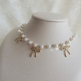3 Ribbons Pearl Choker Necklace - Gold Color (Kep1er Mashiro Necklace)