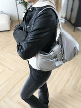 Block crop leather jacket