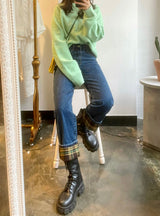 ワイドフィットロールアップチェックデニムパンツ/WIDE FIT ROLL-UP CHECK DENIM PANTS [6882]