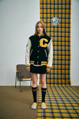 Big Patch Black Ivory Baseball Jacket / Varsity Jacket
