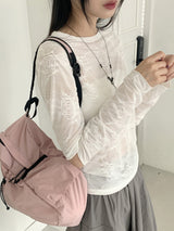 Pezzle see-through paisley slit cropped long-sleeved T-shirt