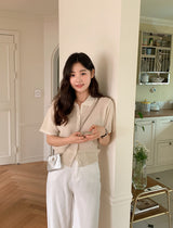 Dry Touch Collar Short Sleeve Knit Cardigan (4color)