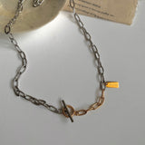 2トーントグルバーボールドチェーンショートネックレス / lx Two Tone Toggle Bar Bold Chain Short Necklace