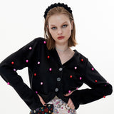 Finger Hole Strawberry Cardigan [Black] (6612251082870)