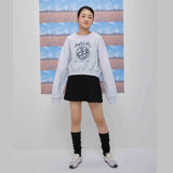 Cheerful logo short sweat shirt (light gray) (6684429353078)